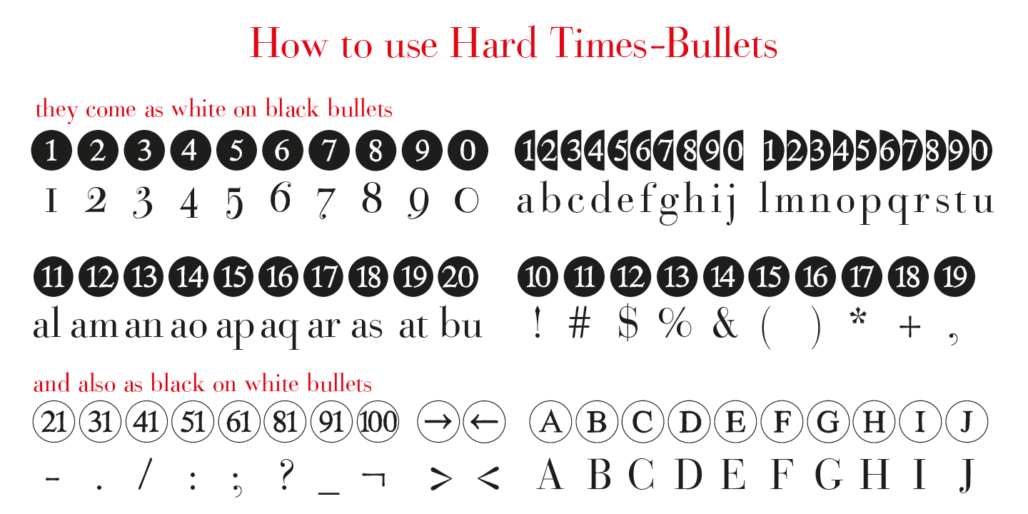 Bullets Hard Times neg Font preview